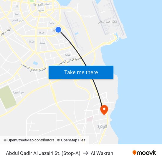 Abdul Qadir Al Jazairi St. (Stop-A) to Al Wakrah map
