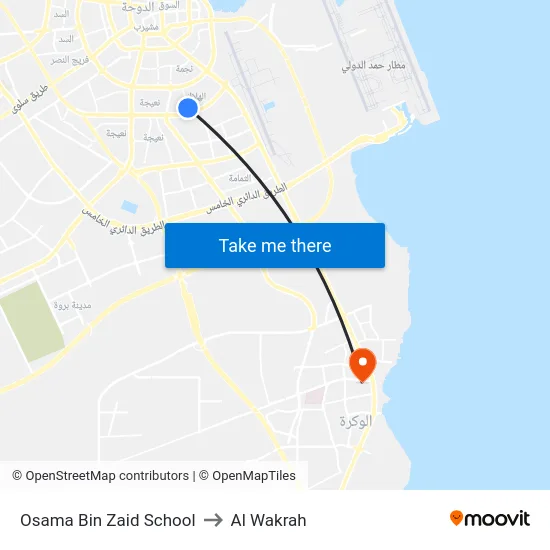 Osama Bin Zaid School to Al Wakrah map
