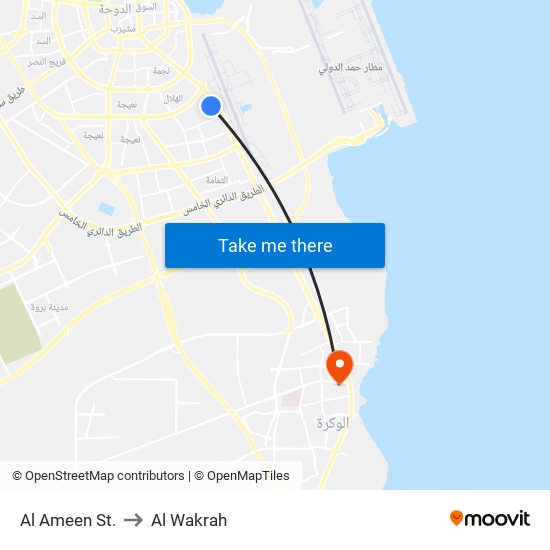 Al Ameen St. to Al Wakrah map