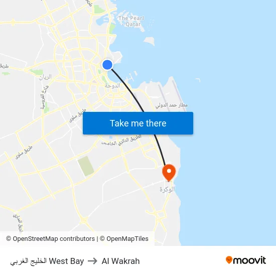 الخليج الغربي West Bay to Al Wakrah map
