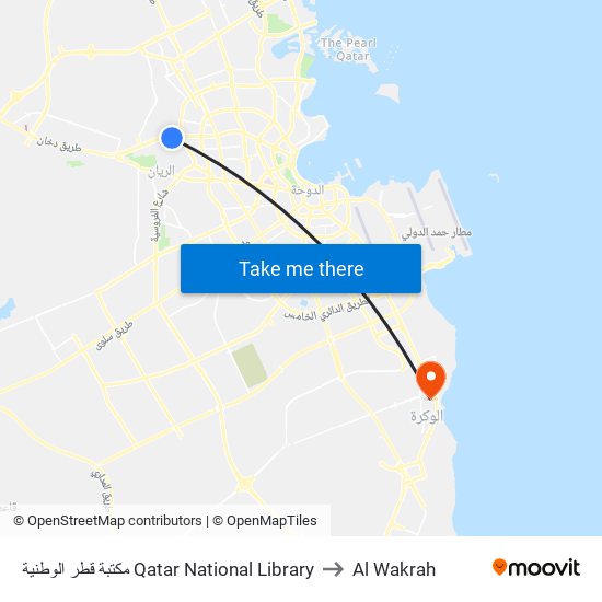 مكتبة قطر الوطنية Qatar National Library to Al Wakrah map