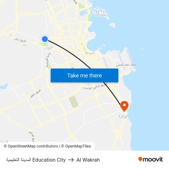 المدينة التعليمية Education City to Al Wakrah map