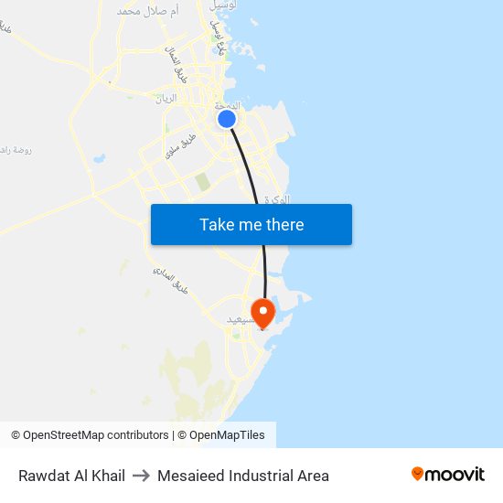 Rawdat Al Khail to Mesaieed Industrial Area map
