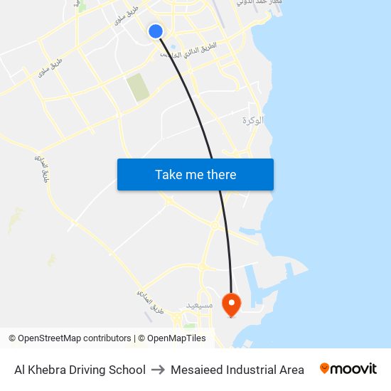 Al Khebra Driving School to Mesaieed Industrial Area map