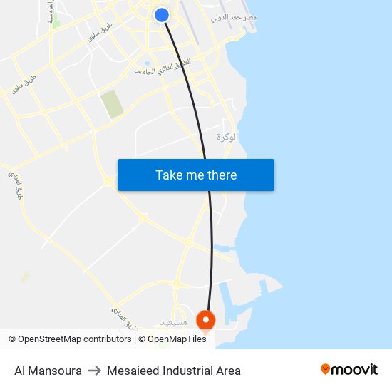 Al Mansoura to Mesaieed Industrial Area map