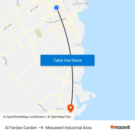 Al Fardan Garden to Mesaieed Industrial Area map