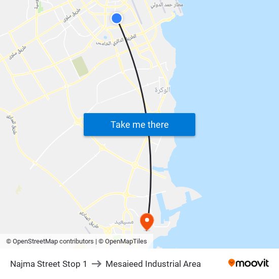Najma Street Stop 1 to Mesaieed Industrial Area map
