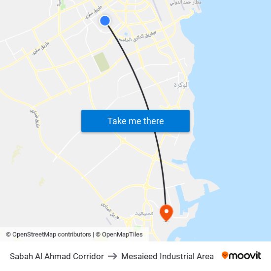 Sabah Al Ahmad Corridor to Mesaieed Industrial Area map