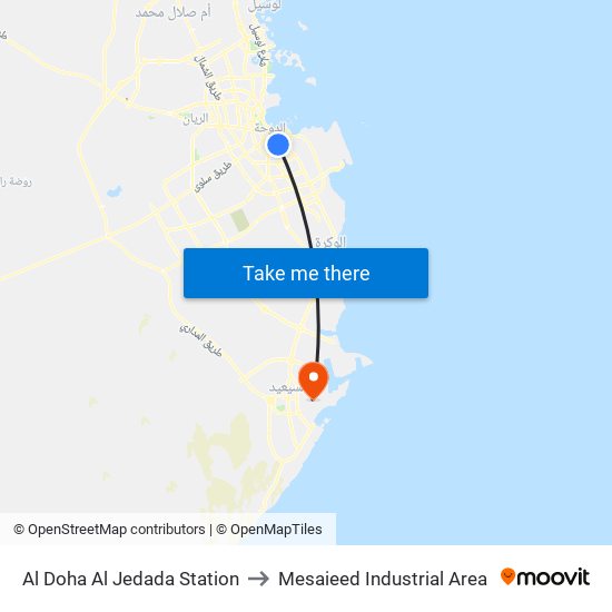Al Doha Al Jedada Station to Mesaieed Industrial Area map