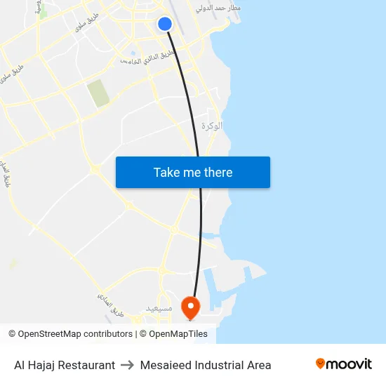 Al Hajaj Restaurant to Mesaieed Industrial Area map