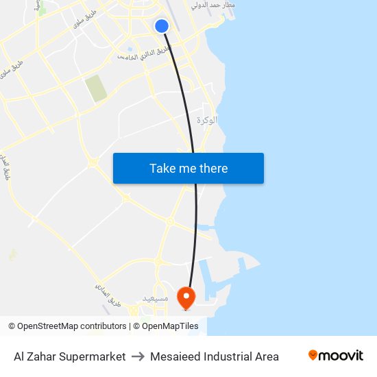 Al Zahar Supermarket to Mesaieed Industrial Area map