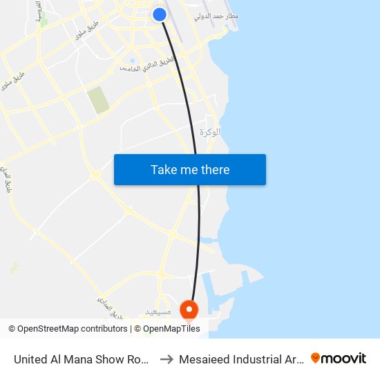 United Al Mana Show Room to Mesaieed Industrial Area map