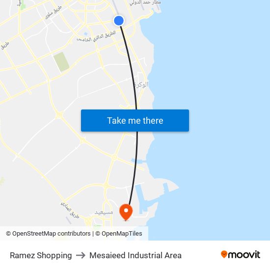 Ramez Shopping to Mesaieed Industrial Area map