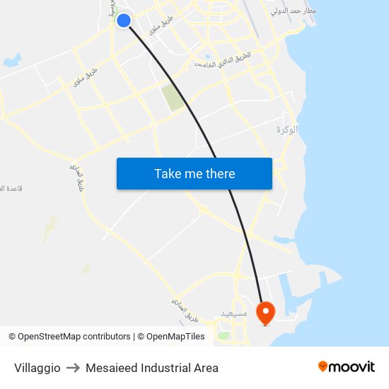 Villaggio to Mesaieed Industrial Area map