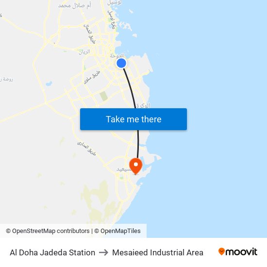 Al Doha Jadeda Station to Mesaieed Industrial Area map