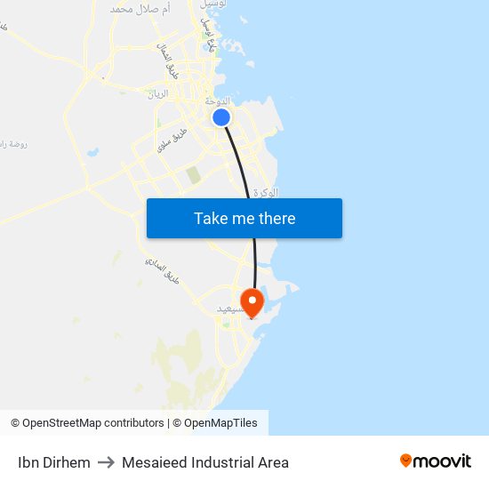 Ibn Dirhem to Mesaieed Industrial Area map