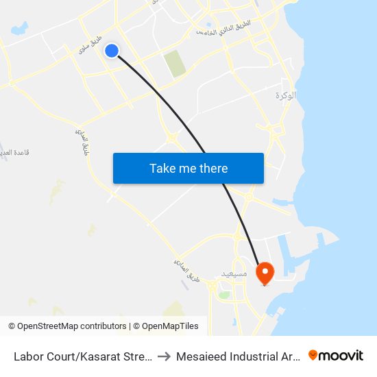 Labor Court/Kasarat Street to Mesaieed Industrial Area map