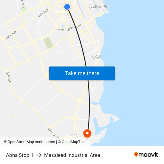 Abha Stop 1 to Mesaieed Industrial Area map