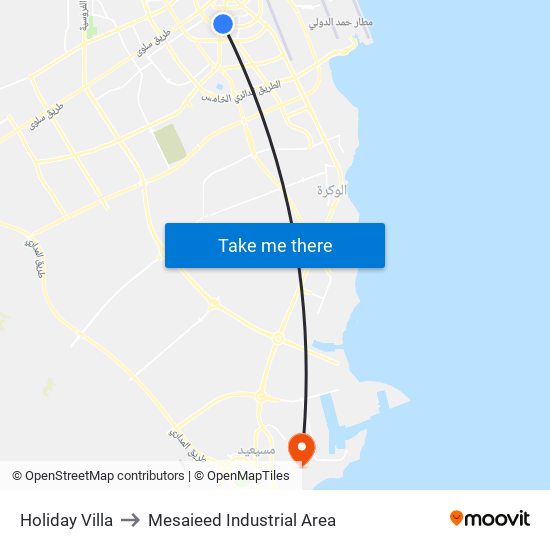 Holiday Villa to Mesaieed Industrial Area map