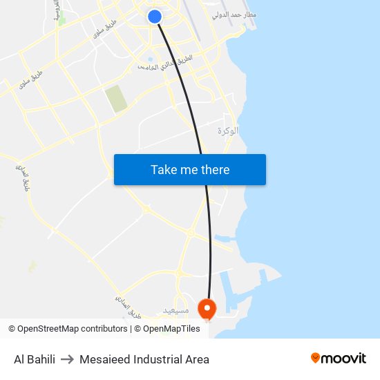 Al Bahili to Mesaieed Industrial Area map