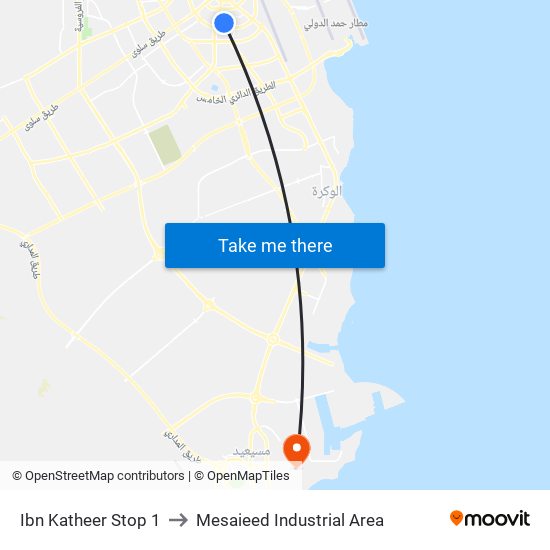 Ibn Katheer Stop 1 to Mesaieed Industrial Area map