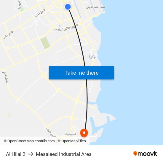 Al Hilal 2 to Mesaieed Industrial Area map