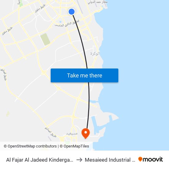 Al Fajar Al Jadeed Kindergarten 1 to Mesaieed Industrial Area map