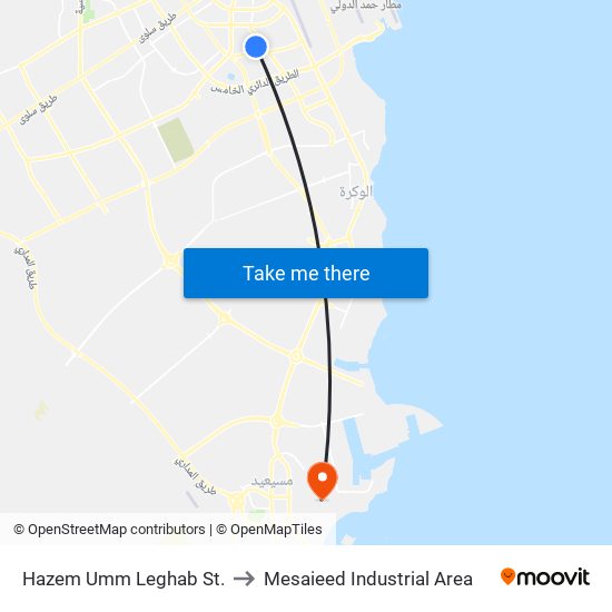 Hazem Umm Leghab St. to Mesaieed Industrial Area map