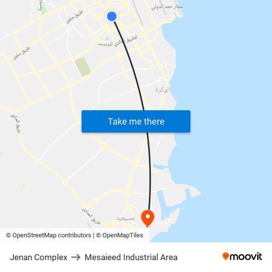 Jenan Complex to Mesaieed Industrial Area map