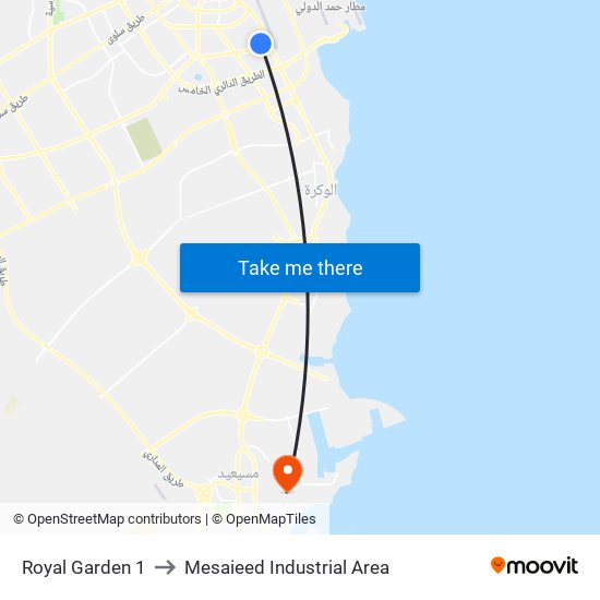 Royal Garden 1 to Mesaieed Industrial Area map