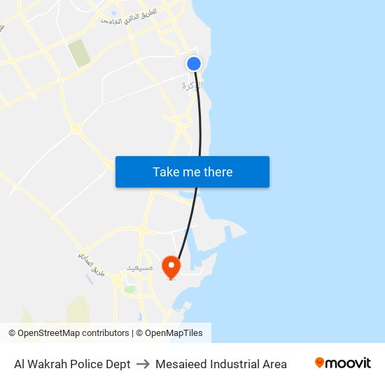 Al Wakrah Police Dept to Mesaieed Industrial Area map