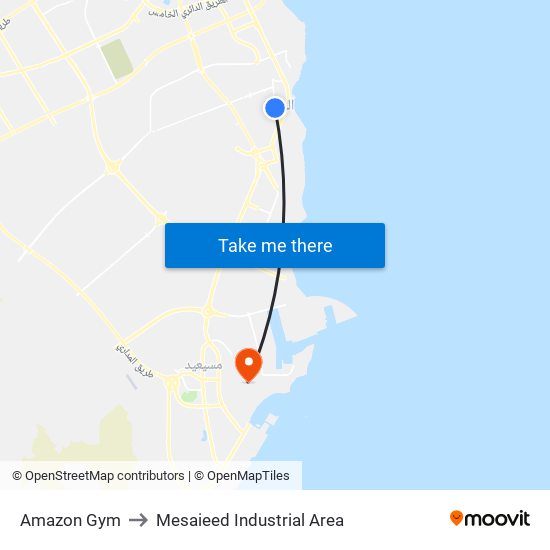 Amazon Gym to Mesaieed Industrial Area map