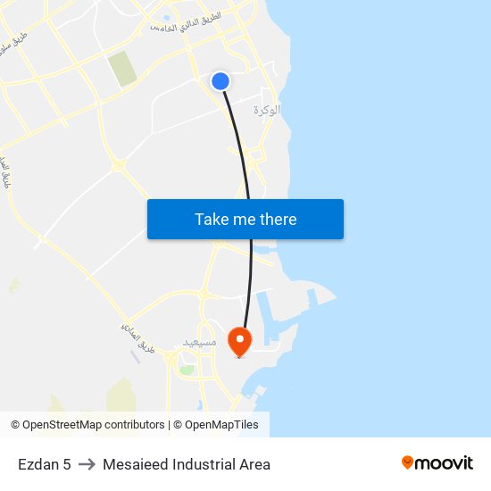 Ezdan 5 to Mesaieed Industrial Area map