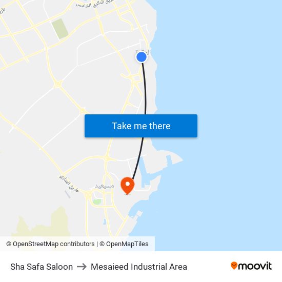 Sha Safa Saloon to Mesaieed Industrial Area map