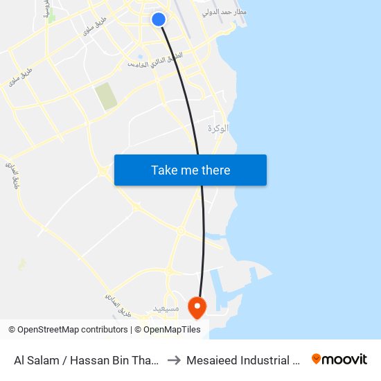 Al Salam / Hassan Bin Thabit 2 to Mesaieed Industrial Area map