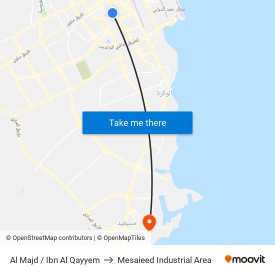 Al Majd / Ibn Al Qayyem to Mesaieed Industrial Area map