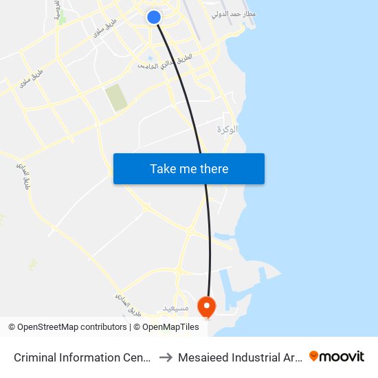 Criminal Information Center to Mesaieed Industrial Area map