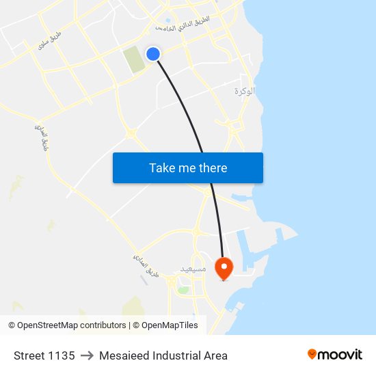 Street 1135 to Mesaieed Industrial Area map