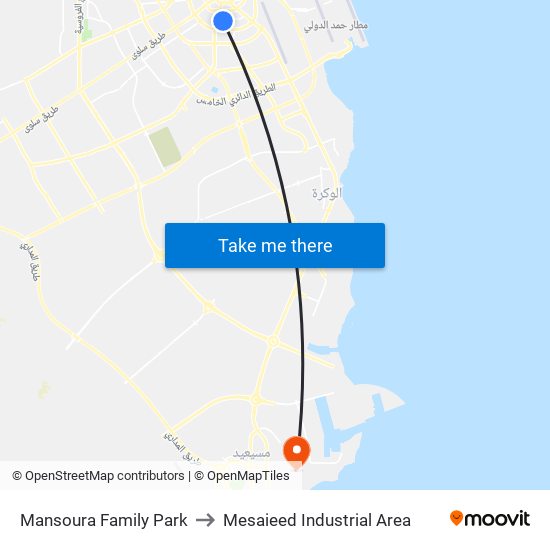 Mansoura Family Park to Mesaieed Industrial Area map