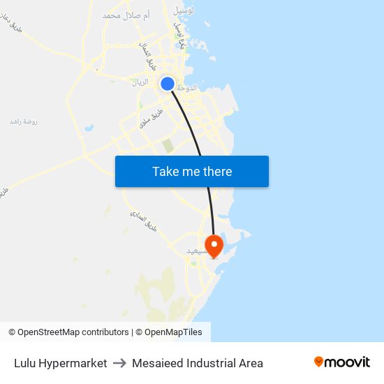 Lulu Hypermarket to Mesaieed Industrial Area map