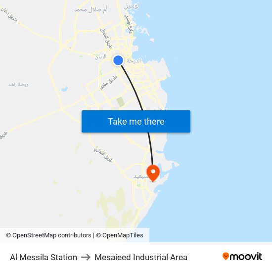 Al Messila Station to Mesaieed Industrial Area map