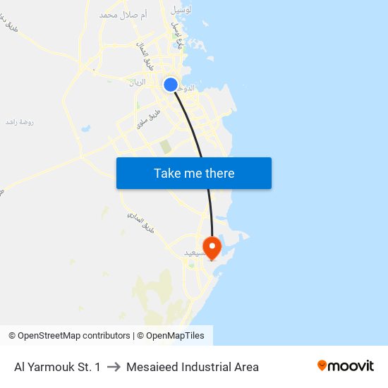 Al Yarmouk St. 1 to Mesaieed Industrial Area map