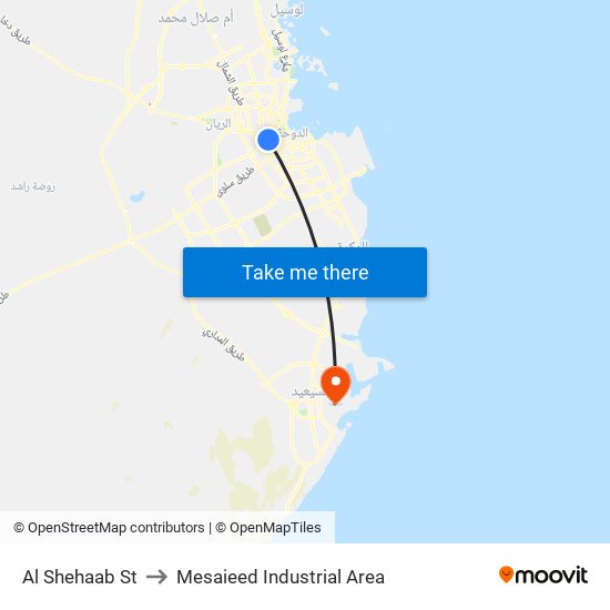 Al Shehaab St to Mesaieed Industrial Area map