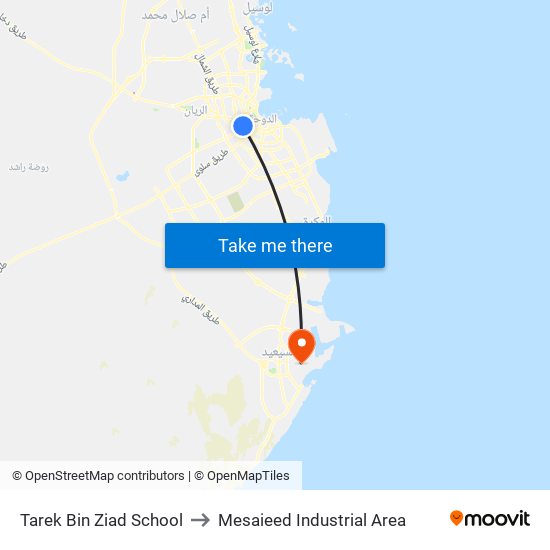 Tarek Bin Ziad School to Mesaieed Industrial Area map