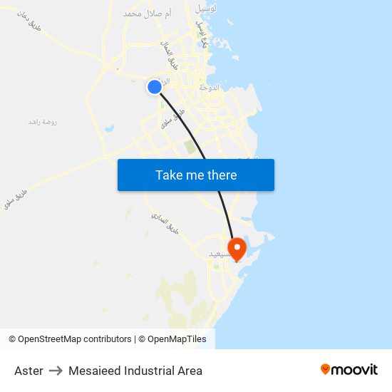 Aster to Mesaieed Industrial Area map