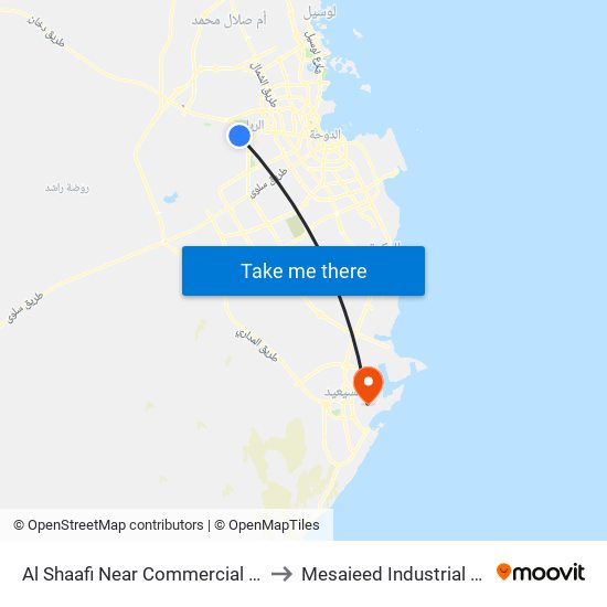 Al Shaafi Near Commercial Bank to Mesaieed Industrial Area map