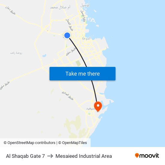 Al Shaqab Gate 7 to Mesaieed Industrial Area map