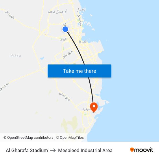 Al Gharafa Stadium to Mesaieed Industrial Area map