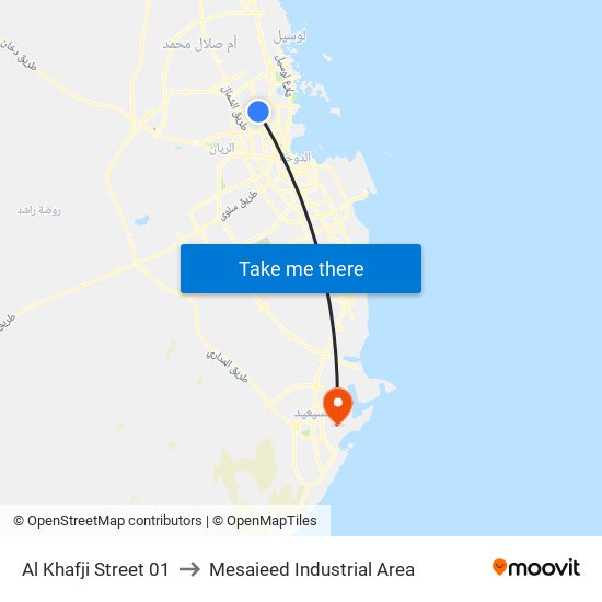 Al Khafji Street 01 to Mesaieed Industrial Area map