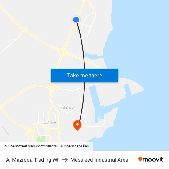 Al Mazrooa Trading Wll to Mesaieed Industrial Area map